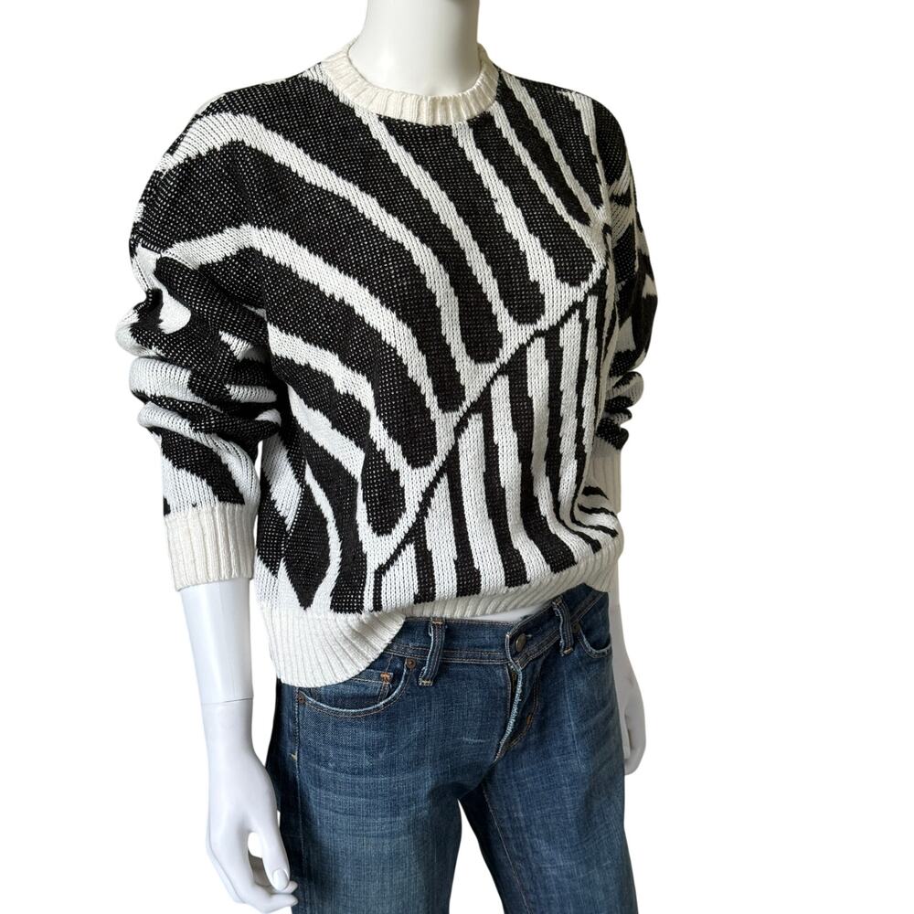 Vintage Corner Knits Black White Abstract Geometric Sweater 80s 90s